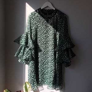 Ranna Gill Anthroplogie Green Floral Holiday Dress